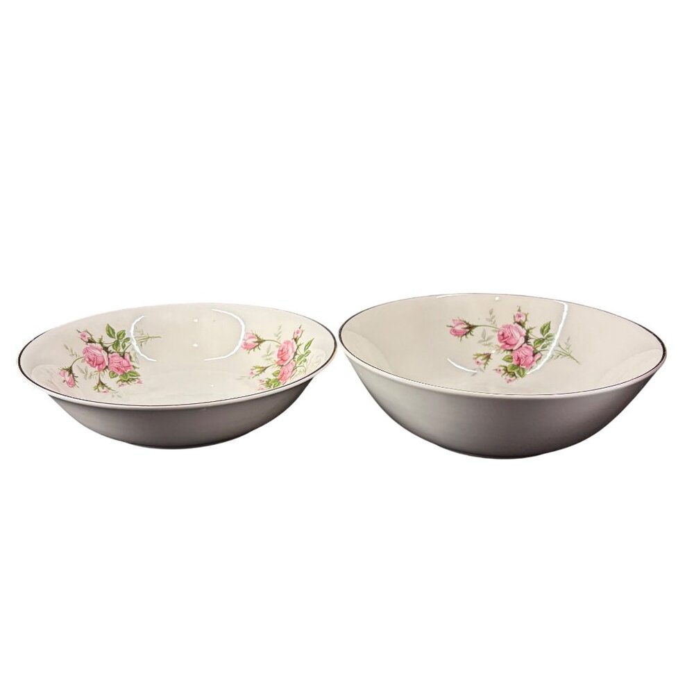 Vintage Royal Wilton Bowls Set Of 2 Pink Rose Floral Pattern 22 KT Gold Trim